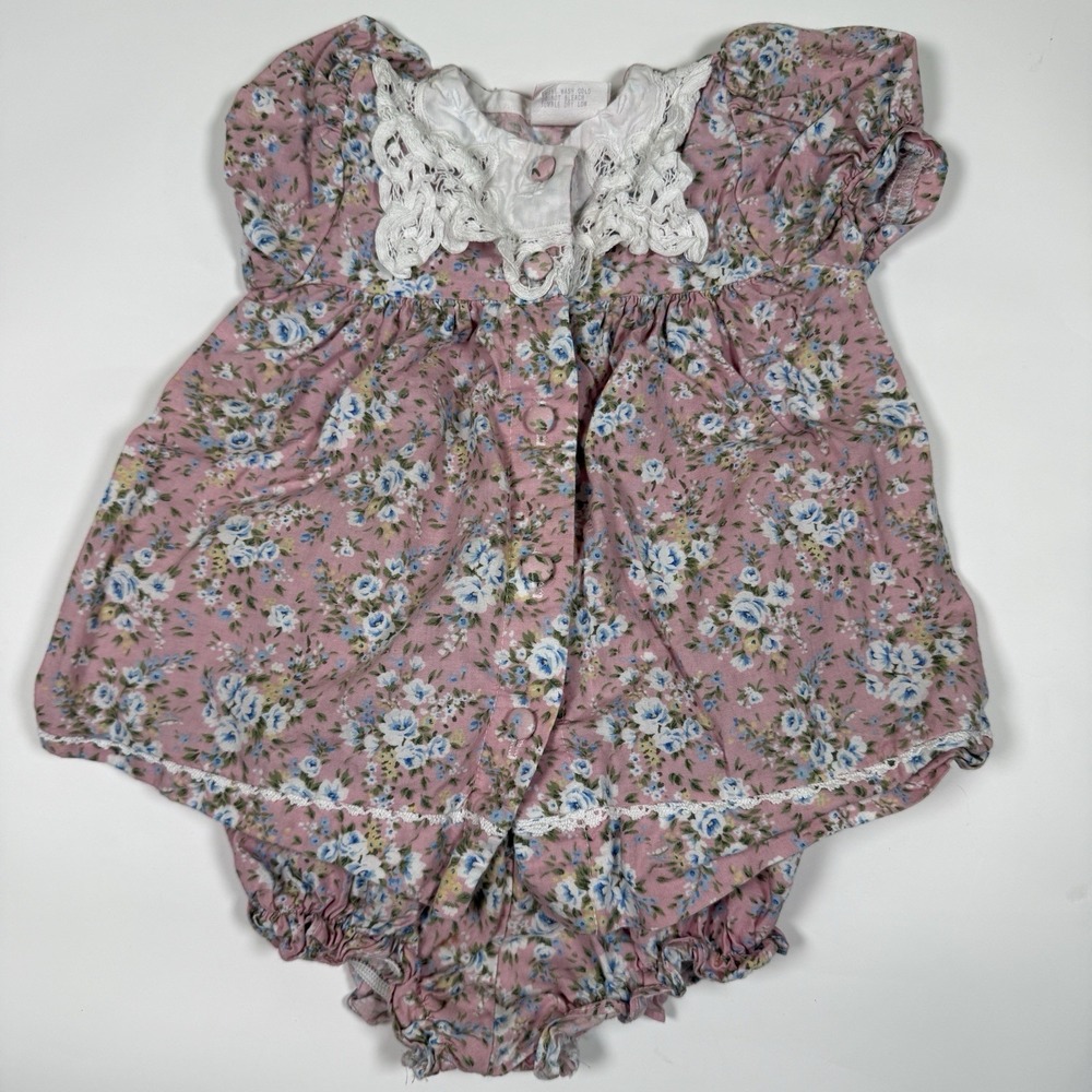 Vtg 12m Allison Ann Dress Diaper Cover Lace Collar Made In USA Hand Embroidered